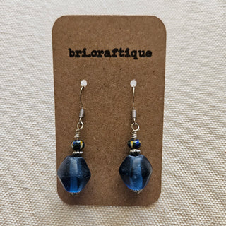 SALE - bri.craftique - Blue Recycled Java Glass + Bead Earrings