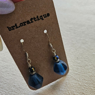 SALE - bri.craftique - Blue Recycled Java Glass + Bead Earrings
