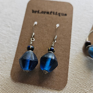 SALE - bri.craftique - Blue Recycled Java Glass + Bead Earrings