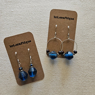 SALE - bri.craftique - Blue Recycled Java Glass + Bead Earrings