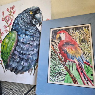 SALE - Tropical Scarlet Macaw Original Watercolor Art 5x7