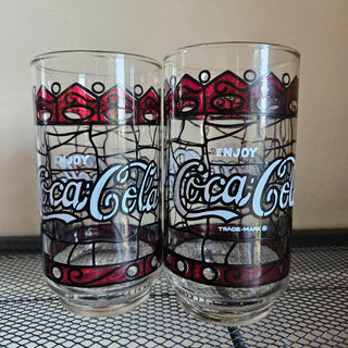 SALE - Vintage Coca-Cola Stained Glass Style Glasses - Set of 2