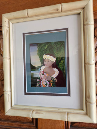 SALE - Bamboo Framed Hula Girl Artwork