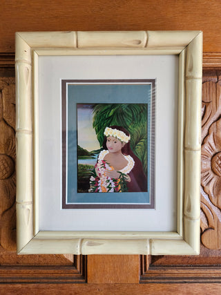 SALE - Bamboo Framed Hula Girl Artwork