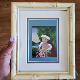 SALE - Bamboo Framed Hula Girl Artwork