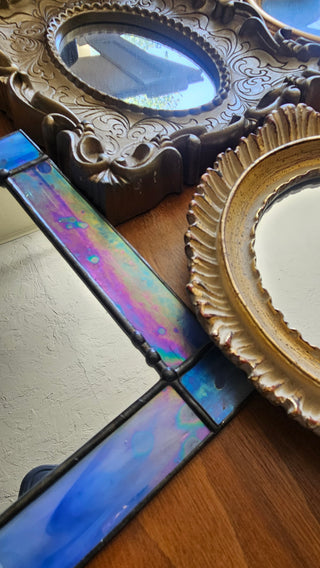 SALE - Handcrafted Retro Blue Stained Glass Mirror