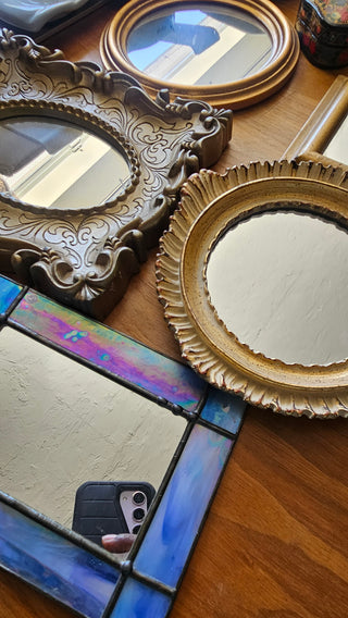 SALE - Handcrafted Retro Blue Stained Glass Mirror