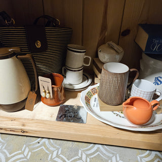 30% OFF MUG SALE - Peet's Coffee Brown & White Crosshatch Mug