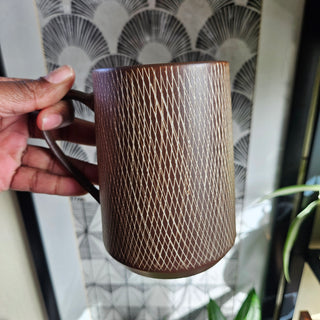 30% OFF MUG SALE - Peet's Coffee Brown & White Crosshatch Mug