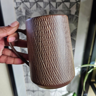 30% OFF MUG SALE - Peet's Coffee Brown & White Crosshatch Mug