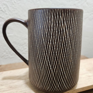 30% OFF MUG SALE - Peet's Coffee Brown & White Crosshatch Mug