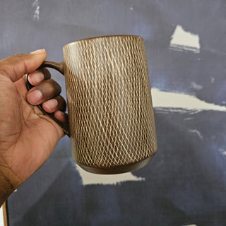 30% OFF MUG SALE - Peet's Coffee Brown & White Crosshatch Mug
