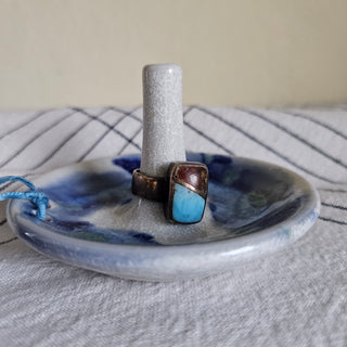 NEW - Studio Pottery - Glazed  Blue Ring Dish