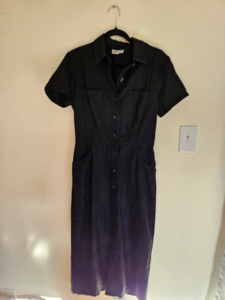 Women's - Vintage Black Collared Linen Dress (12)