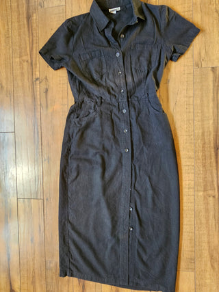 Women's - Vintage Black Collared Linen Dress (12)