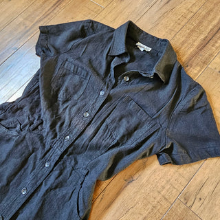 Women's - Vintage Black Collared Linen Dress (12)