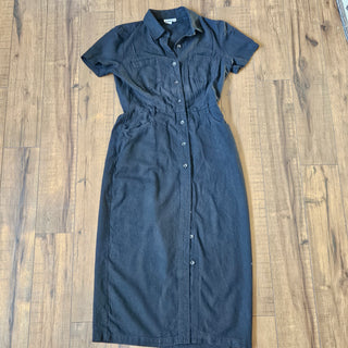 Women's - Vintage Black Collared Linen Dress (12)