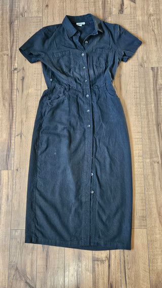 Women's - Vintage Black Collared Linen Dress (12)