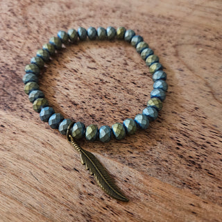 SALE - bri.craftique - Patina Crystal Bead Bracelet w/ Feather Charm
