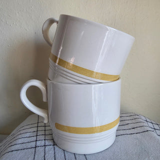 SALE - Retro Yellow Striped White Mug (Set of 2)