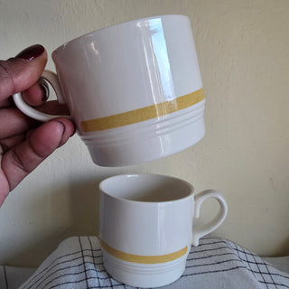 SALE - Retro Yellow Striped White Mug (Set of 2)