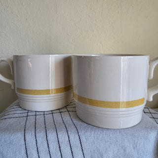 SALE - Retro Yellow Striped White Mug (Set of 2)