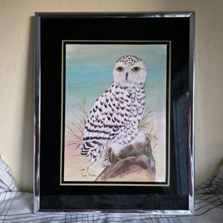 #68 ART SALE - Vtg. Snowy Owl Chrome Framed Print
