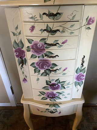 Vintage Standing Jewelry cabinet with flowers