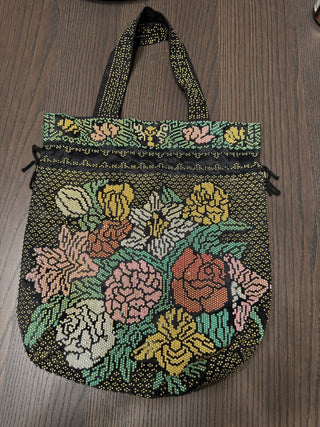 Vintage Beaded Floral Drawstring Bag|77469