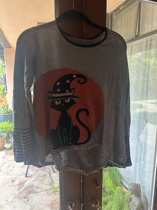 Halloween knit blouse with halloween cat #63 VV MTS