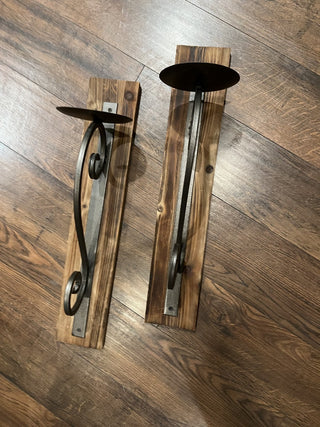 Pair of Large, Rustic Wood & Wrought Iron Hanging Candle Holders RCD