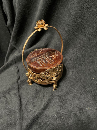 Vintage Asian coasters in metal cherub stand rsv