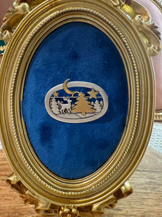 Vintage JJ Jonette Signed Pewter Christmas Night Brooch|137869