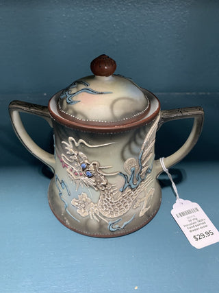 Jd-Vtg Porcelain  1920’s hand painted dragon sugar bowl RSV
