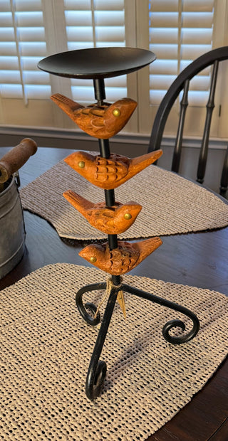 Wood Carved Bird Candle Holder RSV|127439