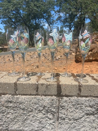 BB Set of 6 NWT Romanian Euroglass 10” Floral Champagne Flutes