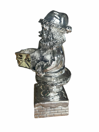 Vtg Christmas Silver Plated Metal 7.5" Santa Claus Figure Music Box Holiday-RSV|130695