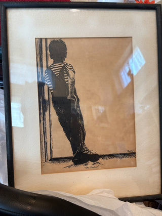 Vtg. FramedPrint - "The Orphan" by Mosher. 14" frame, 9"x7" print|122999