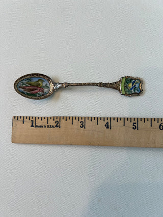 vintage silver-plated enamel bird souvenir spoon