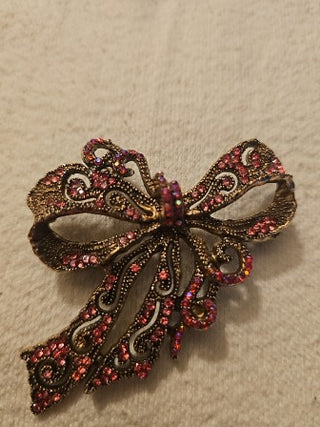 Pink Bow Diamond Brooch