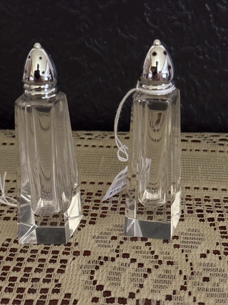 Vintage Mid Century Tall Crystal Salt and Pepper Shaker Pair - RCD