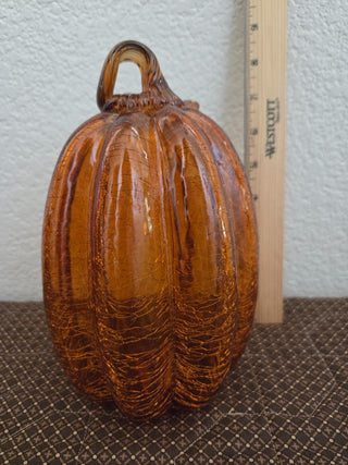 Hand-Blown Amber Glass Pumpkin, RCD|108455