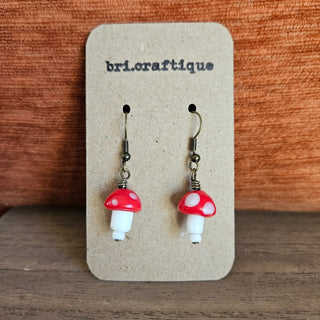 bri.craftique - Mini Red Glass Mushroom Drop Earrings (BRI) - MTS|120170