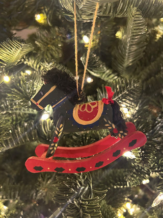 Green and Red Wooden Rocking Horse Ornament   MTS|131920