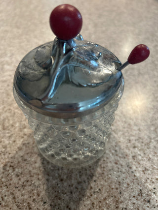 Hobnail glass jelly jar w/ spoon