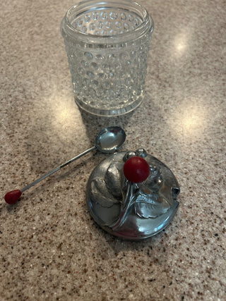 Hobnail glass jelly jar w/ spoon
