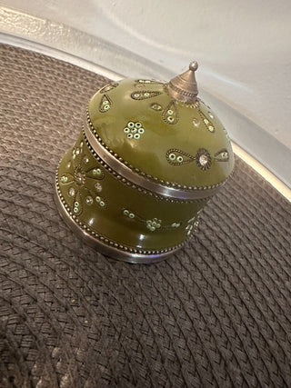 Trinket Box Green Metal Jewel MTS|102091