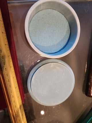Vtg LtBlue Soapstone Trinket Dish w/ Lid Round