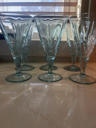 Set of 6 Fostoria Glass Company "Baroque" Light Blue Water Goblet