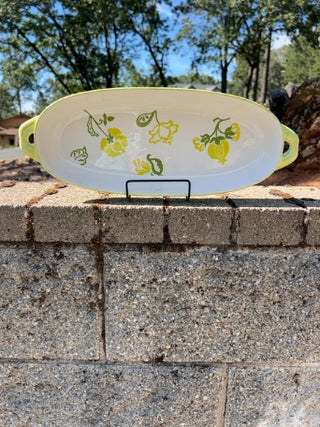 JP yellow, green oval-shaped BIA Cordon Bleu ceramic serving dish
